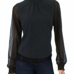 Lea + Viola Womens Smocked Mock Neck Blouse