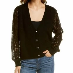 women Lea & Viola Lace Sleeve Wool-Blend Cardigan