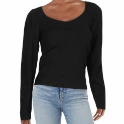 Lea + Viola Womens Ribbed Puff Sleeve Pullover Sweater