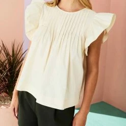 Marie Oliver women Catie Ruffle Cap Sleeve Blouse in Macadamia