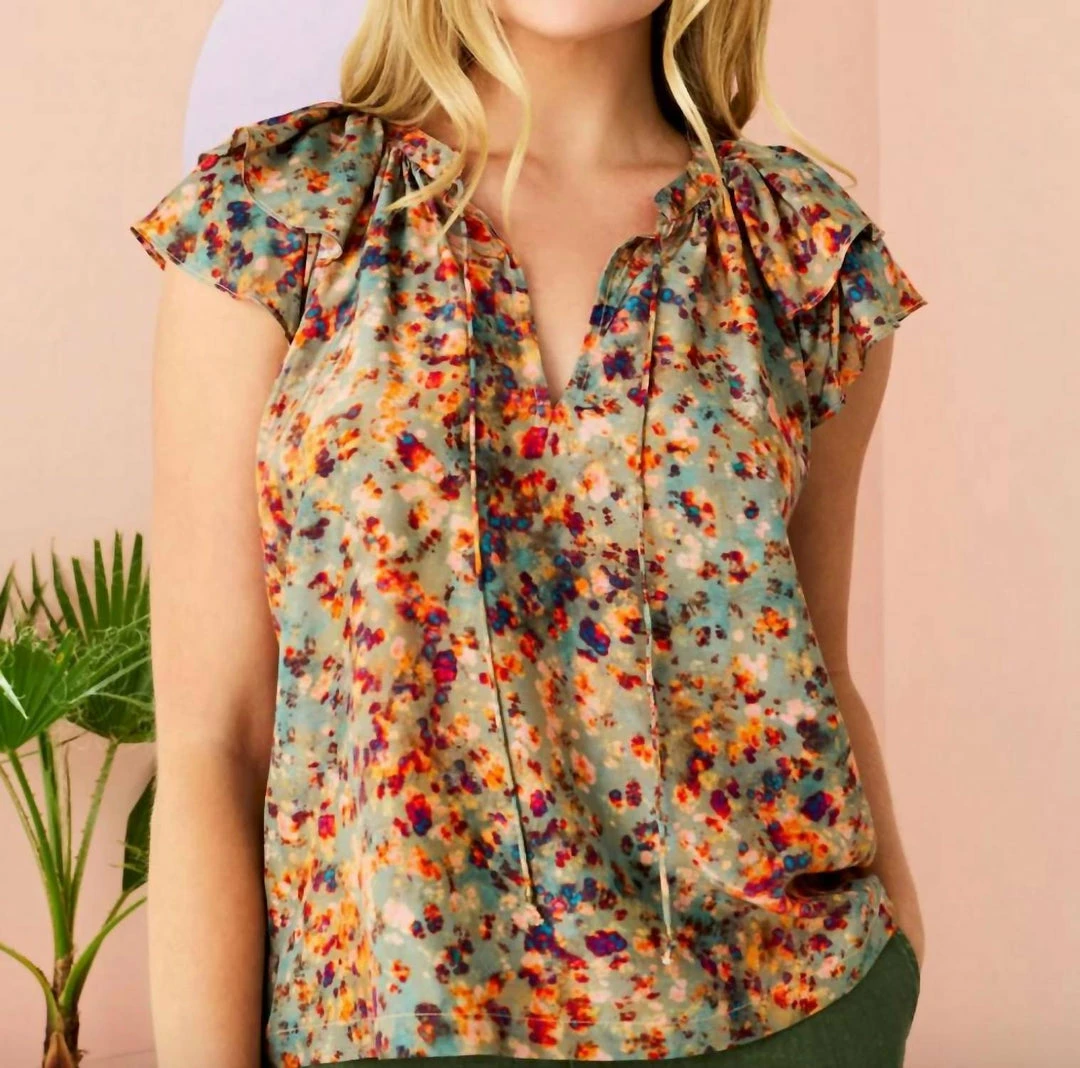 Marie Oliver women Libba Ruffle Sleeve Top in Sage Reef