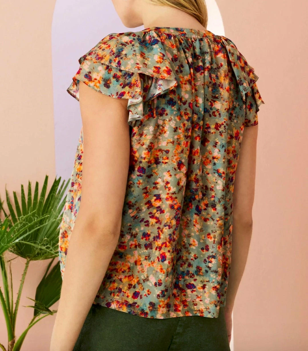 Marie Oliver women Libba Ruffle Sleeve Top in Sage Reef - Image 2