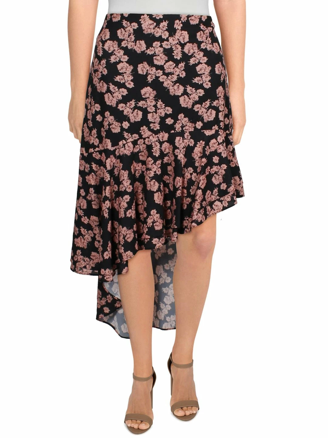 Lea + Viola Womens Ruffled Hi-Low Midi Skirt