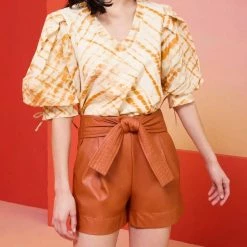 Marie Oliver women Viva Popover Top in Golden Crosshatch