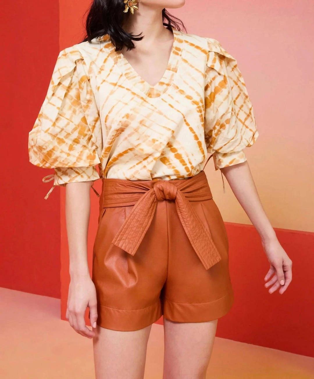 Marie Oliver women Viva Popover Top in Golden Crosshatch